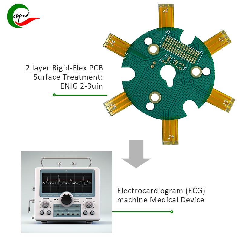 Gancang Hurungkeun 2 lapisan Rigid-Flex PCB Stackup Nyieun pikeun Mesin Electrocardiogram (ECG)