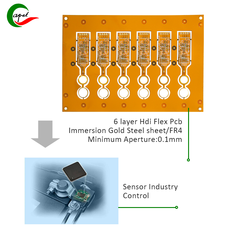 Χρυσός εμβάπτισης Hdi Flex Pcb 6 στρώσεων που εφαρμόζεται στο Sensor Industry Control