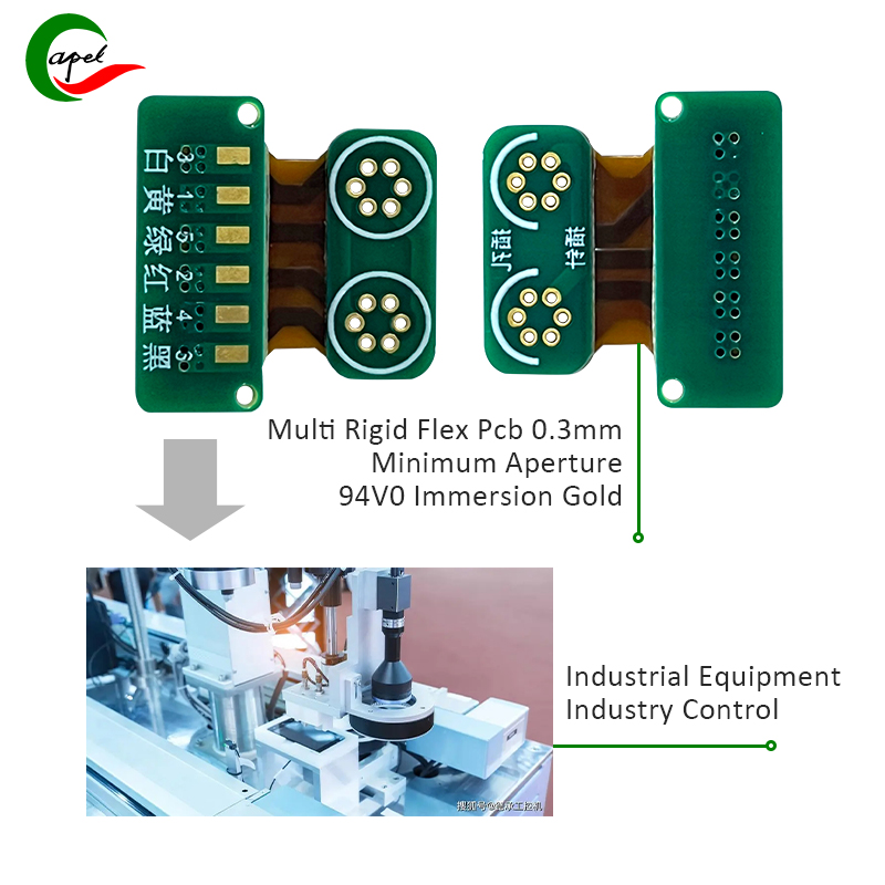 4 ფენიანი ხისტი Flex Pcb დაწყობის წრე, რომელიც გამოიყენება სამრეწველო აღჭურვილობის ინდუსტრიის კონტროლში